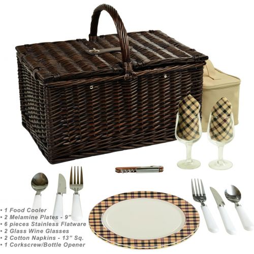  Picnic at Ascot Surrey Willow Picnic Basket with Service for 2 - London Plaid