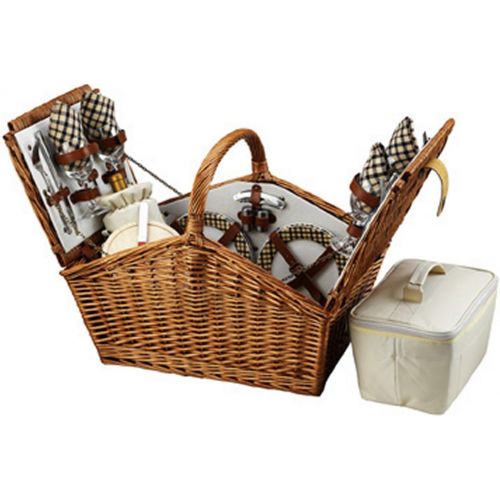  Picnic at Ascot Huntsman English-Style Willow Picnic Basket with Service for 4 - London Plaid