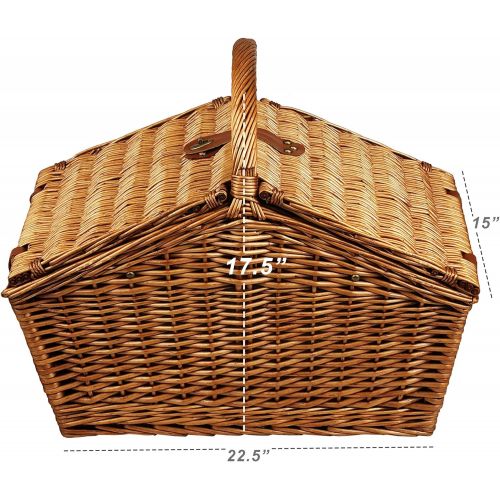  Picnic at Ascot Huntsman English-Style Willow Picnic Basket with Service for 4 - London Plaid