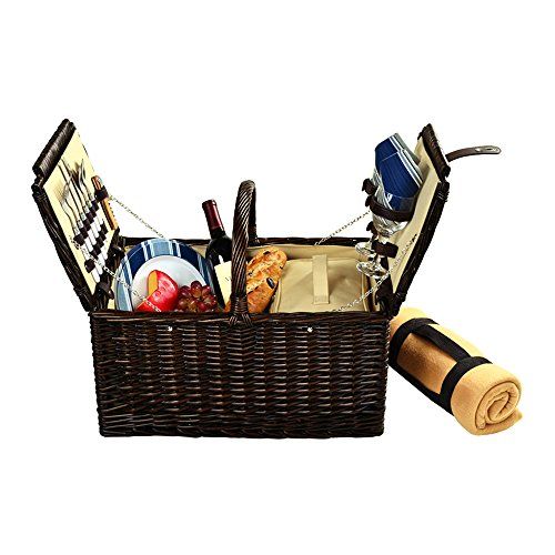  Picnic at Ascot Surrey Willow Picnic Basket with Service for 2 with Blanket - Blue Stripe