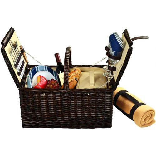  Picnic at Ascot Surrey Willow Picnic Basket with Service for 2 with Blanket - Blue Stripe