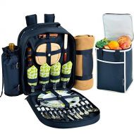 Picnic at Ascot Original Equipped Backpack for 4 with Blanket - Extra Bonus Cooler - Designed & Assembled in California - Trellis Green