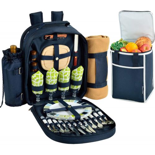  Picnic at Ascot Original Equipped Backpack for 4 with Blanket - Extra Bonus Cooler - Designed & Assembled in California - Trellis Green