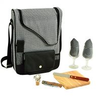 Picnic at Ascot - Wine Carrier Deluxe with Glass Wine Glasses and Accessories for Two, Houndstooth