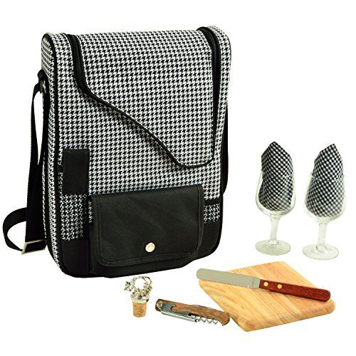  Picnic at Ascot - Wine Carrier Deluxe with Glass Wine Glasses and Accessories for Two, Houndstooth