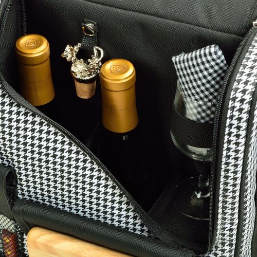  Picnic at Ascot - Wine Carrier Deluxe with Glass Wine Glasses and Accessories for Two, Houndstooth