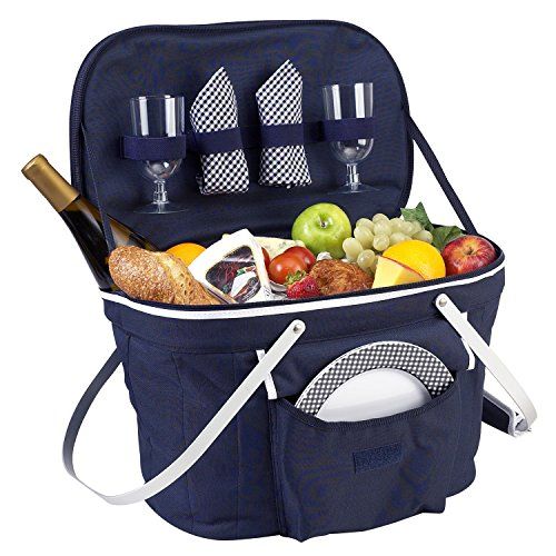  Picnic at Ascot Collapsible Insulated Picnic Basket Equipped with Service For 2 - Navy