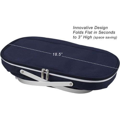  Picnic at Ascot Collapsible Insulated Picnic Basket Equipped with Service For 2 - Navy