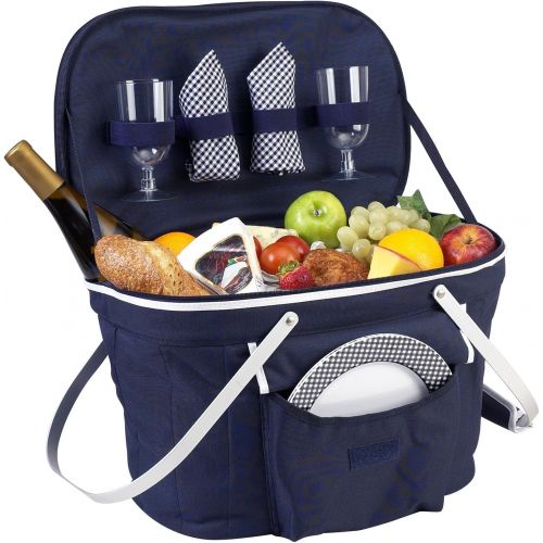  Picnic at Ascot Collapsible Insulated Picnic Basket Equipped with Service For 2 - Navy