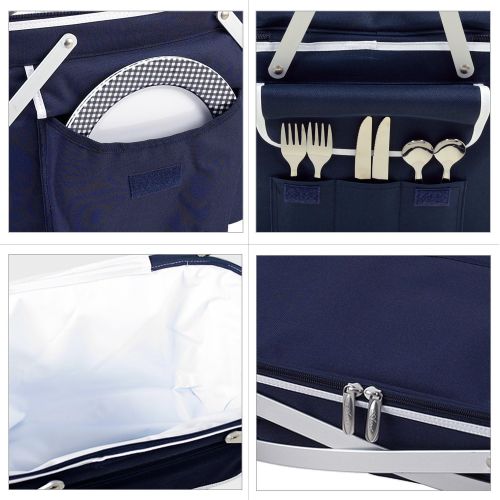  Picnic at Ascot Collapsible Insulated Picnic Basket Equipped with Service For 2 - Navy