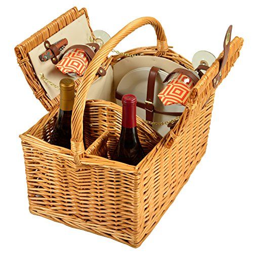  Picnic at Ascot Vineyard Willow Picnic Basket, Natural/Diamond Orange