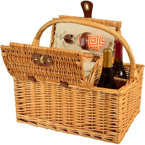  Picnic at Ascot Vineyard Willow Picnic Basket, Natural/Diamond Orange