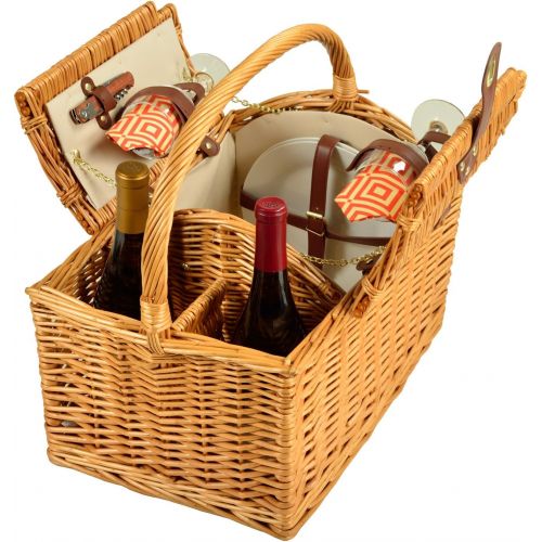  Picnic at Ascot Vineyard Willow Picnic Basket, Natural/Diamond Orange