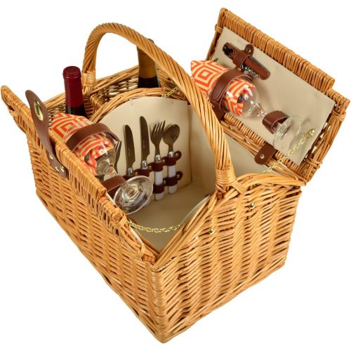  Picnic at Ascot Vineyard Willow Picnic Basket, Natural/Diamond Orange