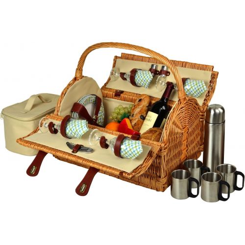  Picnic at Ascot Yorkshire Willow Picnic Basket with Service for 4, with Coffee Set - Gazebo