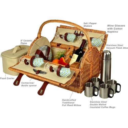  Picnic at Ascot Yorkshire Willow Picnic Basket with Service for 4, with Coffee Set - Gazebo