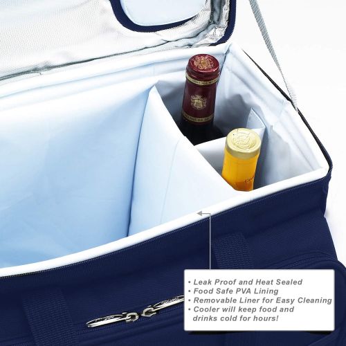  Picnic at Ascot Original Equipped Cooler on Wheels for 4 - Extra Wine Tote - Designed and Assembled in California - Navy