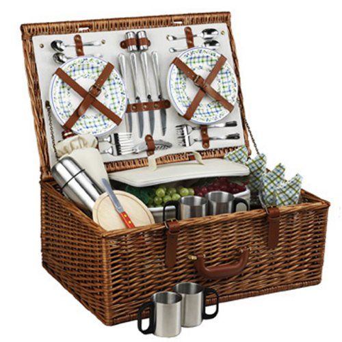  Picnic at Ascot Dorset English-Style Willow Picnic Basket with Service for 4 and Coffee Set - Gazebo