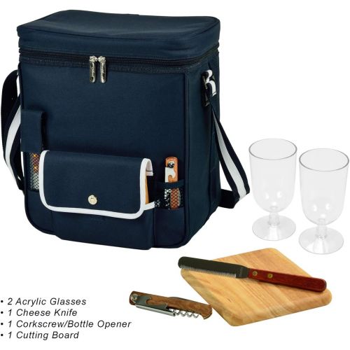  Picnic at Ascot Wine and Cheese Picnic Basket/Cooler with hardwood cutting Board, Cheese Knife and Corkscrew - Navy