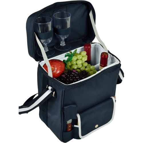  Picnic at Ascot Wine and Cheese Picnic Basket/Cooler with hardwood cutting Board, Cheese Knife and Corkscrew - Navy