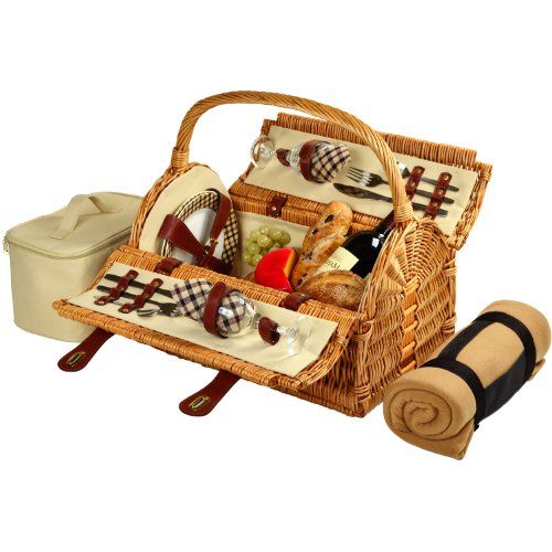  Picnic at Ascot Sussex Willow Picnic Basket with Service for 2 with Blanket - London Plaid