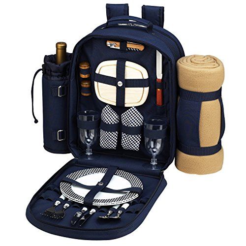  Picnic at Ascot Original Equipped 2 Person Picnic Backpack with Cooler, Insulated Wine Holder & Blanket - Designed & Assembled in the USA