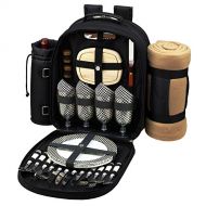 Picnic at Ascot - Deluxe Equipped 4 Person Eco Picnic Backpack with Cooler, Insulated Wine Holder & Blanket - Forest Green