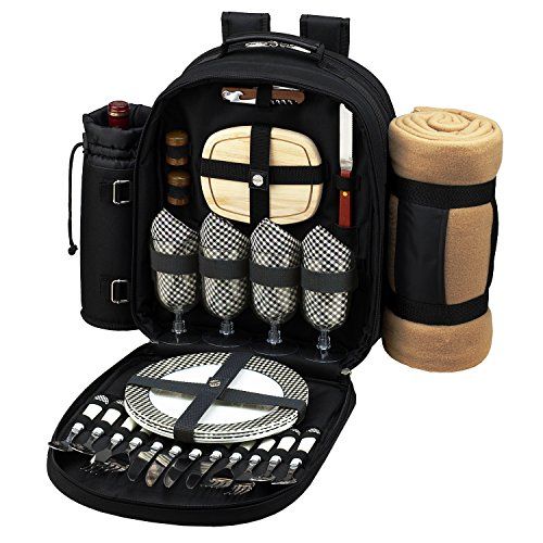  Picnic at Ascot - Deluxe Equipped 4 Person Eco Picnic Backpack with Cooler, Insulated Wine Holder & Blanket - Forest Green