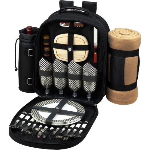  Picnic at Ascot - Deluxe Equipped 4 Person Eco Picnic Backpack with Cooler, Insulated Wine Holder & Blanket - Forest Green