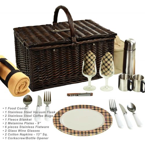  Picnic at Ascot Surrey Willow Picnic Basket with Service for 2 with Blanket and Coffee Set- Designed, Assembled & Quality Approved in the USA