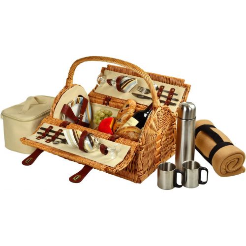  Picnic at Ascot Sussex Willow Picnic Basket with Service for 2, Coffee Set and Blanket - Santa Cruz