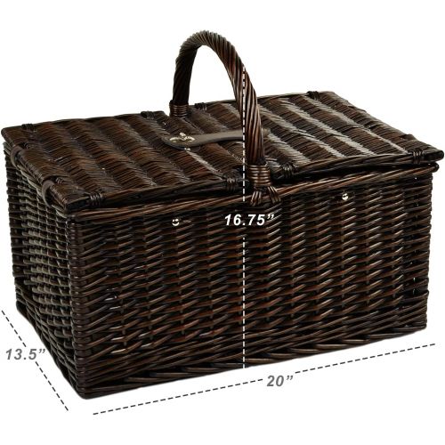  Picnic at Ascot Buckingham Willow Picnic Basket with Service for 4 with Blanket and Coffee Service- Designed, Assembled & Quality Approved in the USA
