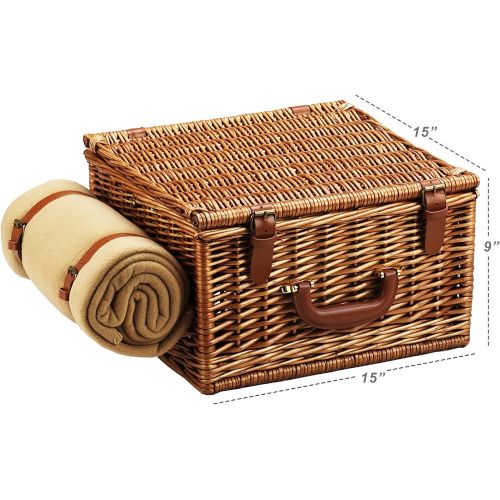  Picnic at Ascot Cheshire English-Style Willow Picnic Basket with Service for 2, Coffee Set and Blanket - London Plaid