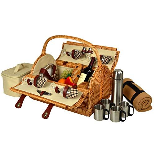  Picnic at Ascot Yorkshire Willow Picnic Basket with Service for 4 with Blanket and Coffee Set