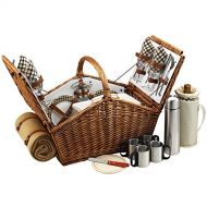 Picnic at Ascot Huntsman English-Style Willow Picnic Basket with Service for 4, Coffee Set and Blanket- Designed, Assembled & Quality Approved in the USA