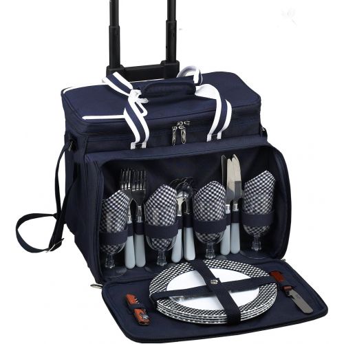  Picnic at Ascot Original Insulated Picnic Cooler with Service for 4 on Wheels-Designed & Assembled in the USA