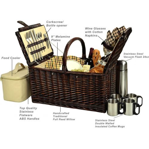  Picnic at Ascot Buckingham Willow Picnic Basket with Service for 4 and Coffee Service - Blue Stripe