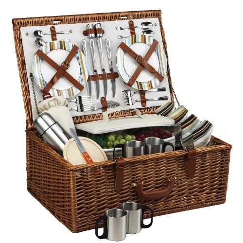  Picnic at Ascot Dorset English-Style Willow Picnic Basket with Service for 4 and Coffee Set - Santa Cruz