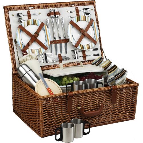  Picnic at Ascot Dorset English-Style Willow Picnic Basket with Service for 4 and Coffee Set - Santa Cruz