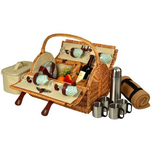  Picnic at Ascot Yorkshire Willow Picnic Basket with Service for 4 with Blanket and Coffee Set