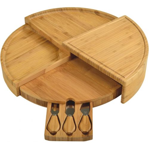  [아마존베스트]Picnic at Ascot Patented Bamboo Cheese/Charcuterie Board with Knife Set-Stores as a Compact Wedge-Opens to 18 Diameter-Designed & Quality Checked in USA