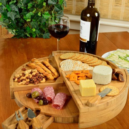  [아마존베스트]Picnic at Ascot Patented Bamboo Cheese/Charcuterie Board with Knife Set-Stores as a Compact Wedge-Opens to 18 Diameter-Designed & Quality Checked in USA