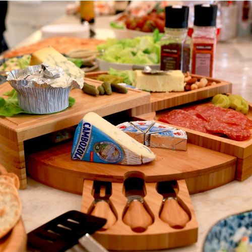  [아마존베스트]Picnic at Ascot Patented Bamboo Cheese/Charcuterie Board with Knife Set-Stores as a Compact Wedge-Opens to 18 Diameter-Designed & Quality Checked in USA