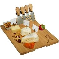 [아마존베스트]Picnic at Ascot Personalized Monogrammed Engraved Hardwood Cutting Board for Cheese & Charcuterie- includes Knives, Cheese Markers & Ceramic Dish - Designed and quality Checked in