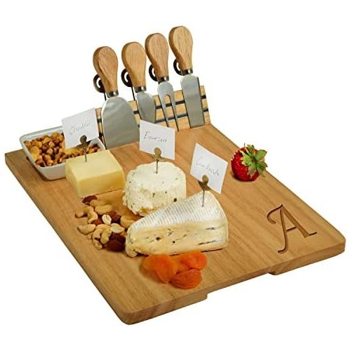  [아마존베스트]Picnic at Ascot Personalized Monogrammed Engraved Hardwood Cutting Board for Cheese & Charcuterie- includes Knives, Cheese Markers & Ceramic Dish - Designed and quality Checked in