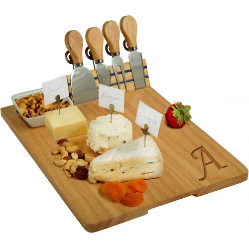  [아마존베스트]Picnic at Ascot Personalized Monogrammed Engraved Hardwood Cutting Board for Cheese & Charcuterie- includes Knives, Cheese Markers & Ceramic Dish - Designed and quality Checked in