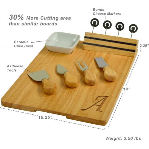  [아마존베스트]Picnic at Ascot Personalized Monogrammed Engraved Hardwood Cutting Board for Cheese & Charcuterie- includes Knives, Cheese Markers & Ceramic Dish - Designed and quality Checked in