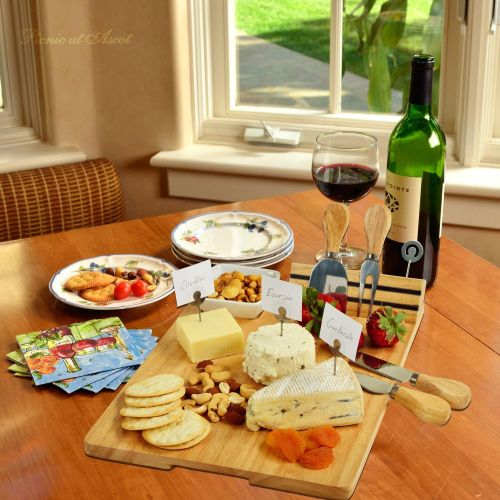  [아마존베스트]Picnic at Ascot Personalized Monogrammed Engraved Hardwood Cutting Board for Cheese & Charcuterie- includes Knives, Cheese Markers & Ceramic Dish - Designed and quality Checked in