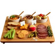 [아마존베스트]Picnic at Ascot Bamboo Cheese Board/Charcuterie Platter - Includes 3 Ceramic Bowls with Bamboo Spoons & Cheese Markers -13x 13- Designed and Quality Checked in the USA