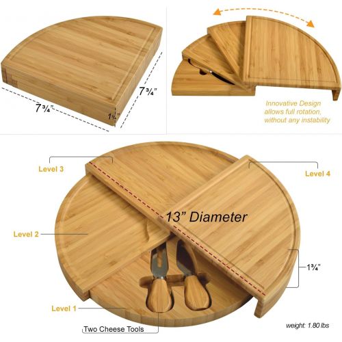  [아마존베스트]Picnic at Ascot Patented Personalized Monogrammed Engraved Bamboo Cheese/Charcuterie Board with Cheese Knives- Designed & Quality Checked in the USA